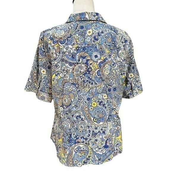 Talbots Non-Iron Womens 14Floral Paisley Abstract Button Down Shirt Short Sleeve - Picture 2 of 6